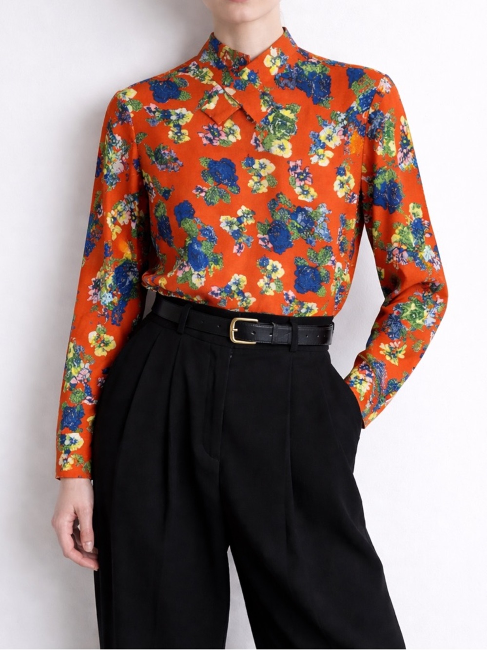 Sister Jane Floral Print Long Sleeve Blouse In Orange Women's Size M
